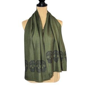 Blue Pacific Cashmere Blend Scarf Skull Print Green Large Square Grunge Goth